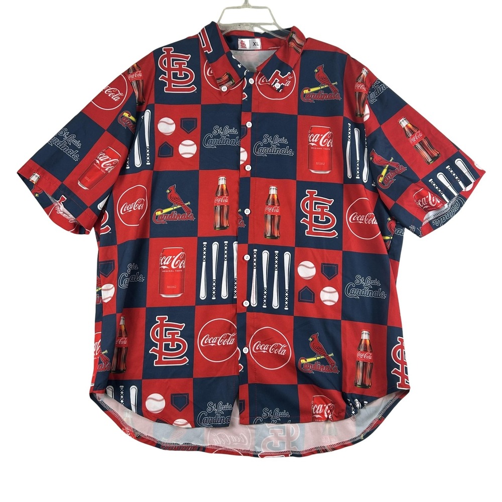 St. Louis Cardinals Shirt Mens XL Red Blue MLB Baseball Coca-Cola All Over Print - Picture 1 of 11